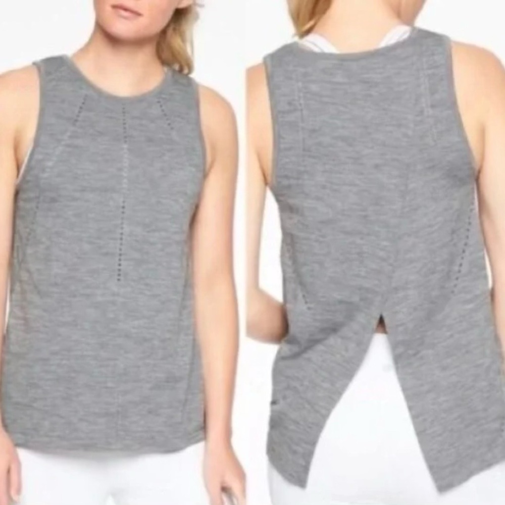 Athleta Foothill Seamless Tank Heather Gray Split Back SZ SM